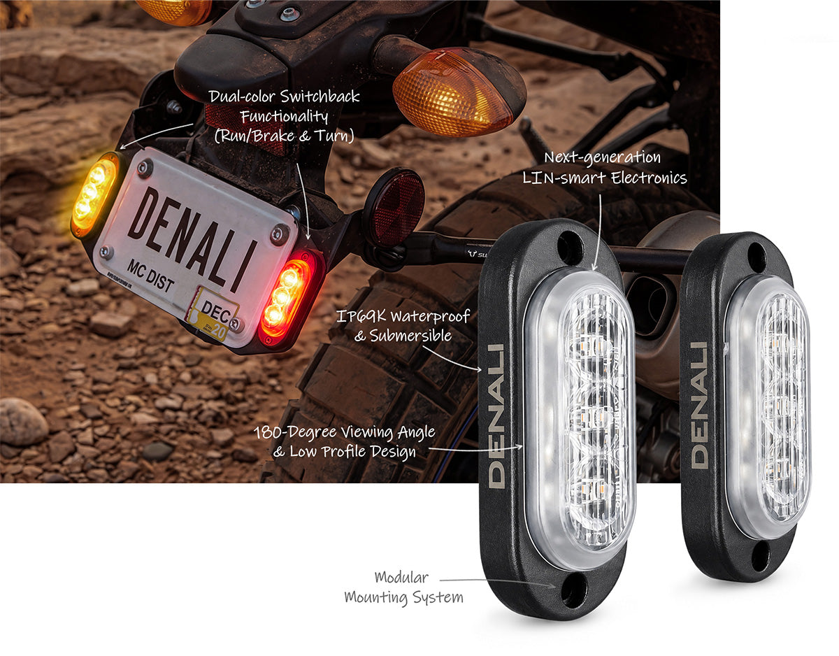 T3-S Smart Rear Turn Signal & DRL Pods for Motorcycles | DENALI